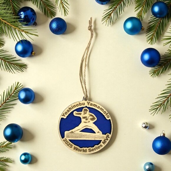 Yoshinobu Yamamoto 2025 World Series MVP Ornament | Dodgers | Wood Engraved - Picture 2 of 3